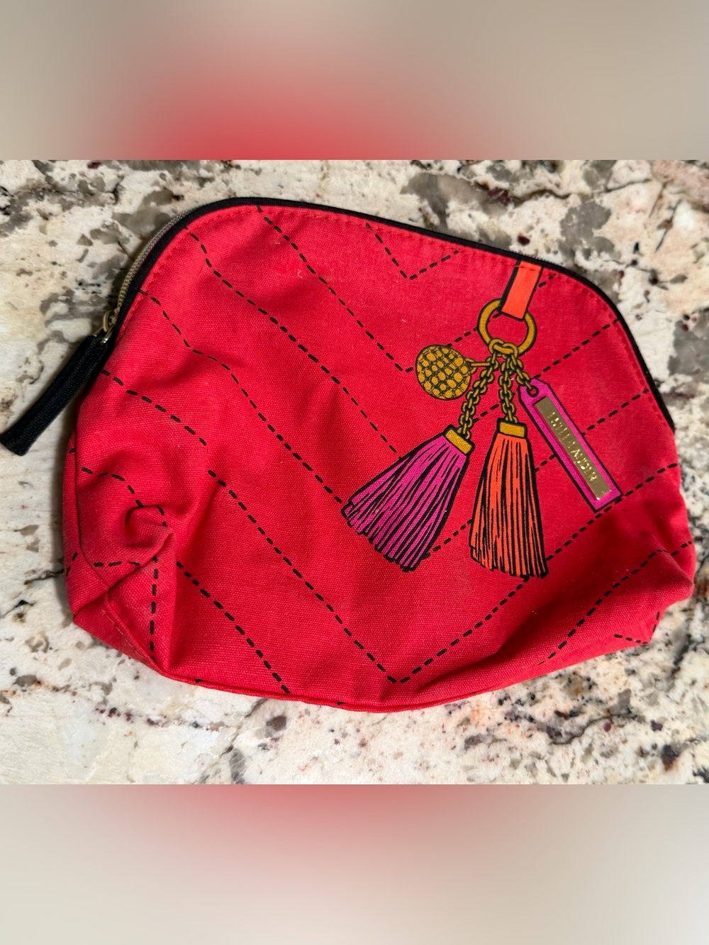 Estee Lauder Cosmetic Makeup Travel Bag Red Dome with Tassels Graphics